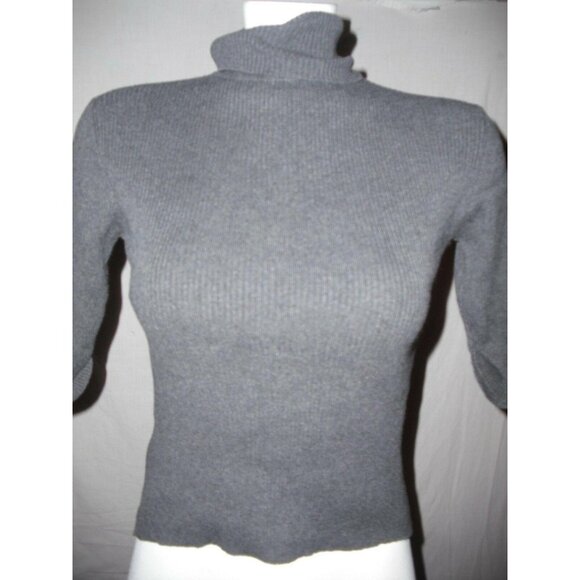 INC Womens Gray Ribbed Turtleneck Sweater 3/4 Split Sleeves Cotton Size Medium - Picture 1 of 5